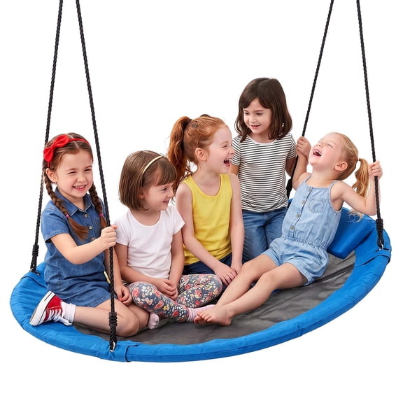VEVOR Tree Swing 60" Saucer Swing for Kids & Adults 700 lbs Weight Capacity, for Backyard Outdoor & Indoor, 360 Rotation, 900D Oxford Fabric Round Seat with 2 Hanging Straps & Adjustable Ropes, Blue