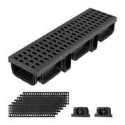 VEVOR Trench Drain, 20.1 x 5.5 x 3.5 in, 6 Pack Linear Drainage Channel, HDPE Channel Drain with Grates & End Caps, Premium Outdoor Drainage System for Driveway, Patio, Pool, Garden, Yard, Black