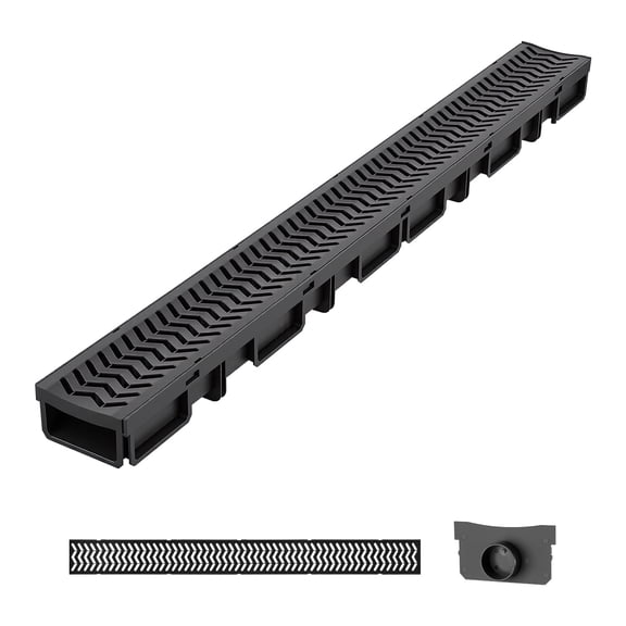 VEVOR Trench Drain, 39.6 x 4.1 x 2.4 in, 5 Pack Linear Drainage Channel, HDPE Channel Drain with Grates & End Caps, Premium Outdoor Drainage System for Driveway, Patio, Pool, Garden, Yard, Black