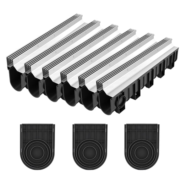 VEVOR Trench Drain, 39.7 x 5.8 x 7.4 in, 3 Pack Linear Drainage Channel with Stainless Steel Grate, HDPE Channel Drain, Outdoor Drainage System for Driveway, Patio, Pool, Garden, Black & Silver
