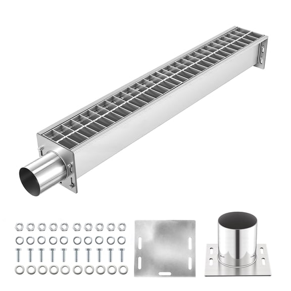 VEVOR Trench Drain, 43.3 x 5.8 x 5.5 in, Linear Drainage Channel with Carbon Steel Grate, 304 Stainless Steel Channel Drain, Premium Outdoor Drainage System for Driveway, Patio, Pool, Garden, Silver