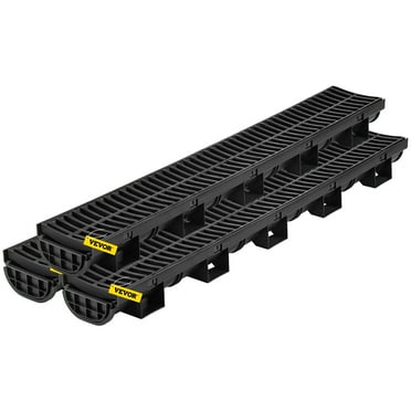 VEVOR Trench Drain System, Channel Drain with Plastic Grate, 5.8x3.1" HDPE Drainage Trench, Black Plastic Garage Floor Drain, 3x39" Trench Drain Grate, With 3 End Caps, For Garden, Driveway-3 Pack