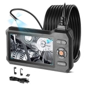 VEVOR Triple Lens Endoscope with Light, 5" HD IPS Screen Industrial Borescope, 1280 x 720 Lens, 8 + 2 LEDs, 8X Zoom, IP67 Waterproof Inspection Snake Camera for Auto, Plumbing 16.4FT Rigid Cable