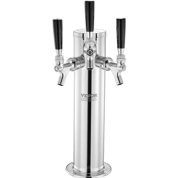 VEVOR Triple Taps Draft Beer Tower Dispenser, Stainless Steel Keg Beer Tower, Kegerator Tower Kit with Pre-Assembled Tubing and Self-Closing Faucet Shanks for Party, Bar, Pub, Restaurant