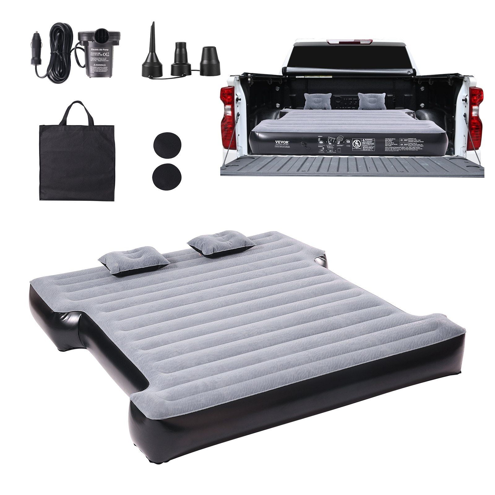 Truck Bed Air Mattress for 5.5-5.8 ft Short Beds, Full Size Inflatable Camping Mattress w/12V Pump, 2 Pillows & Bag, Fits RAM, F-150, Silverado, Tundra, Sierra, Titan – Portable Sleep Solution