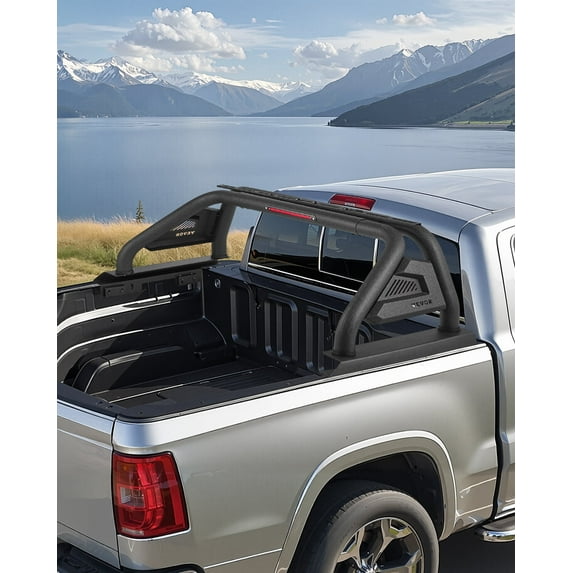 VEVOR Truck Bed Roll Bar, Universal Pickup Sport Adjustable Bar Chase Rack Compatible with Mid-Size Truck, Carbon Steel Construction with LED Brake Light, No Rack Included