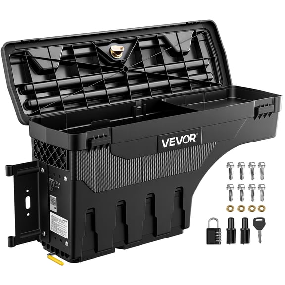 VEVOR Truck Bed Storage Box, 6.6 Gal/25 L Waterproof ABS Wheel Well Tool Box with Anti-Theft Combination Lock, Compatible with 2002-2018 Dodge Ram 1500 2500 3500, Driver Side Left (Drilling Required)