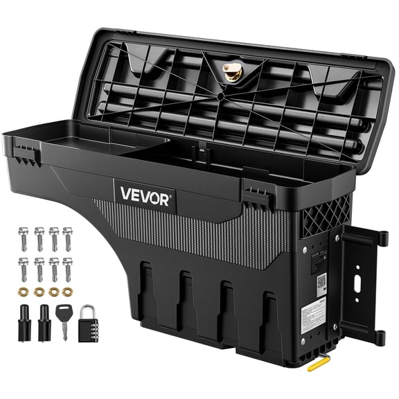 VEVOR Truck Bed Storage Box, 6.6 Gal/25 L Waterproof ABS Wheel Well Tool Box, Anti-Theft Combination Lock, Compatible with 2002-2018 Dodge Ram 1500 2500 3500, Passenger Side Right (Drilling Required)