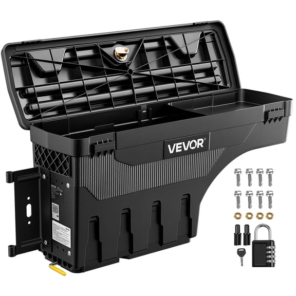 VEVOR Truck Bed Storage Box, 6.6 Gal/25 L Waterproof ABS Wheel Well Tool Box with Anti-Theft Combination Lock, Compatible with 2019-2023 Dodge Ram 1500, Driver Side Left (Drilling Required)