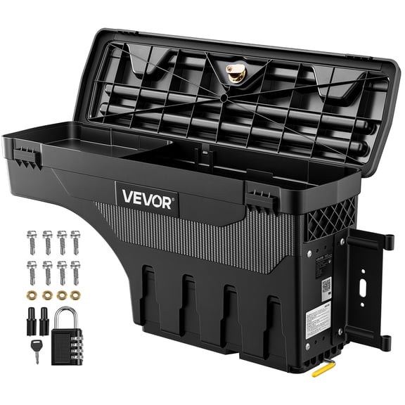VEVOR Truck Bed Storage Box, 6.6 Gal/25 L Waterproof ABS Wheel Well Tool Box with Anti-Theft Combination Lock, Compatible with 2019-2023 Dodge Ram 1500 , Passenger Side Right (Drilling Required)