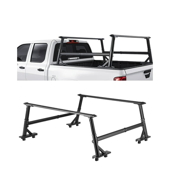 VEVOR Truck Ladder Rack, 21-31.5 in Height, Adjustable Non-Drilling Aluminum Cargo Rack with Sidebar, 800 lbs Static Capacity, Ideal for Canoes, Surfboards, Ladders, Lumber, Tents, and Large cargo