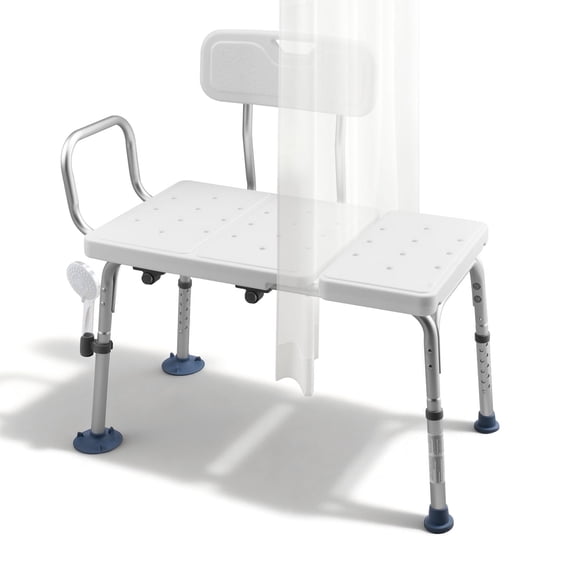 VEVOR Tub Transfer Bench for Bathtub, 400 lbs Capacity Heavy Duty Shower Chair with Arm, Backrest and Curtain Slot, Height Adjustable Shower Bench Bath Seat for Adults, Seniors, Elderly and Disabled