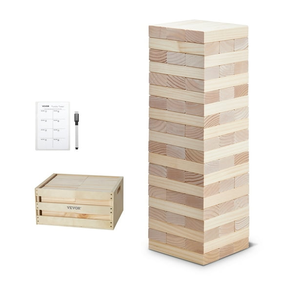 VEVOR Tumbling Timber Toy, 60 Blocks Giant Tumble Tower Blocks Game, Pine Wood Tumbling Tower Game with Storage Crate and Scoreboard, Wooden Stacking Game,Tumble Tower Family Games for Indoor/Outdoor