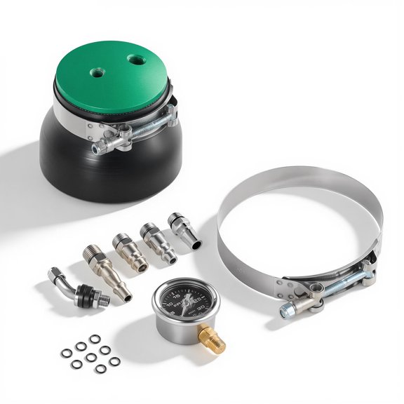 VEVOR Turbo Boost Leak Tester 4", 3" 6061 Aluminum End Cap, 0-30 PSI Adapter Gauge Range, Check Test Intake Charge Pipe Pressure Leaks with 4 Pairs of Air Fittings for Turbo Cars, SUVs, Diesel Trucks