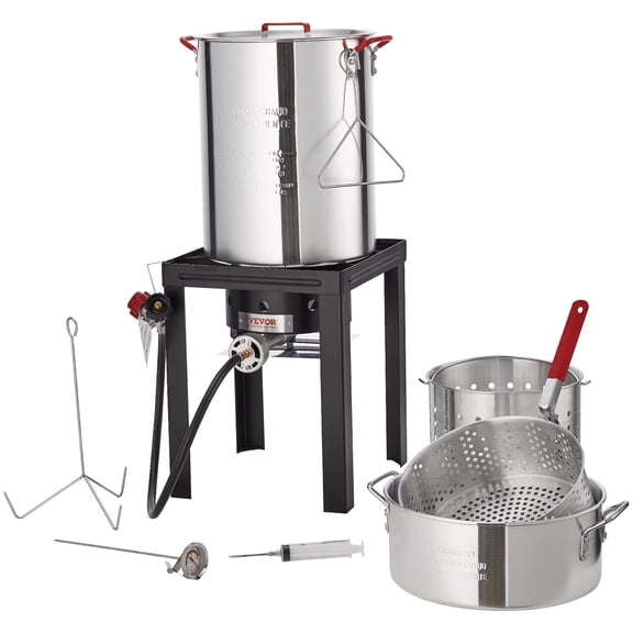 VEVOR Turkey Deep Fryer, 30-qt Turkey & 10-qt Fish Steamer Cooker Set, Outdoor Aluminum Seafood Frying Pot, 54,000 BTU Burner Propane Gas Boiler, Includes Baskets, Perforated Poultry Rack, Thermomete