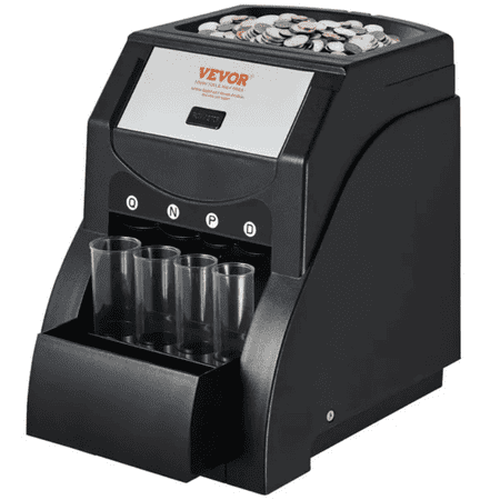 USD Coin Sorter Machine - Sorts 1¢/5¢/10¢/25¢, 230 Coins/Min with 4 Tubes (Holds 200 Coins, Black)