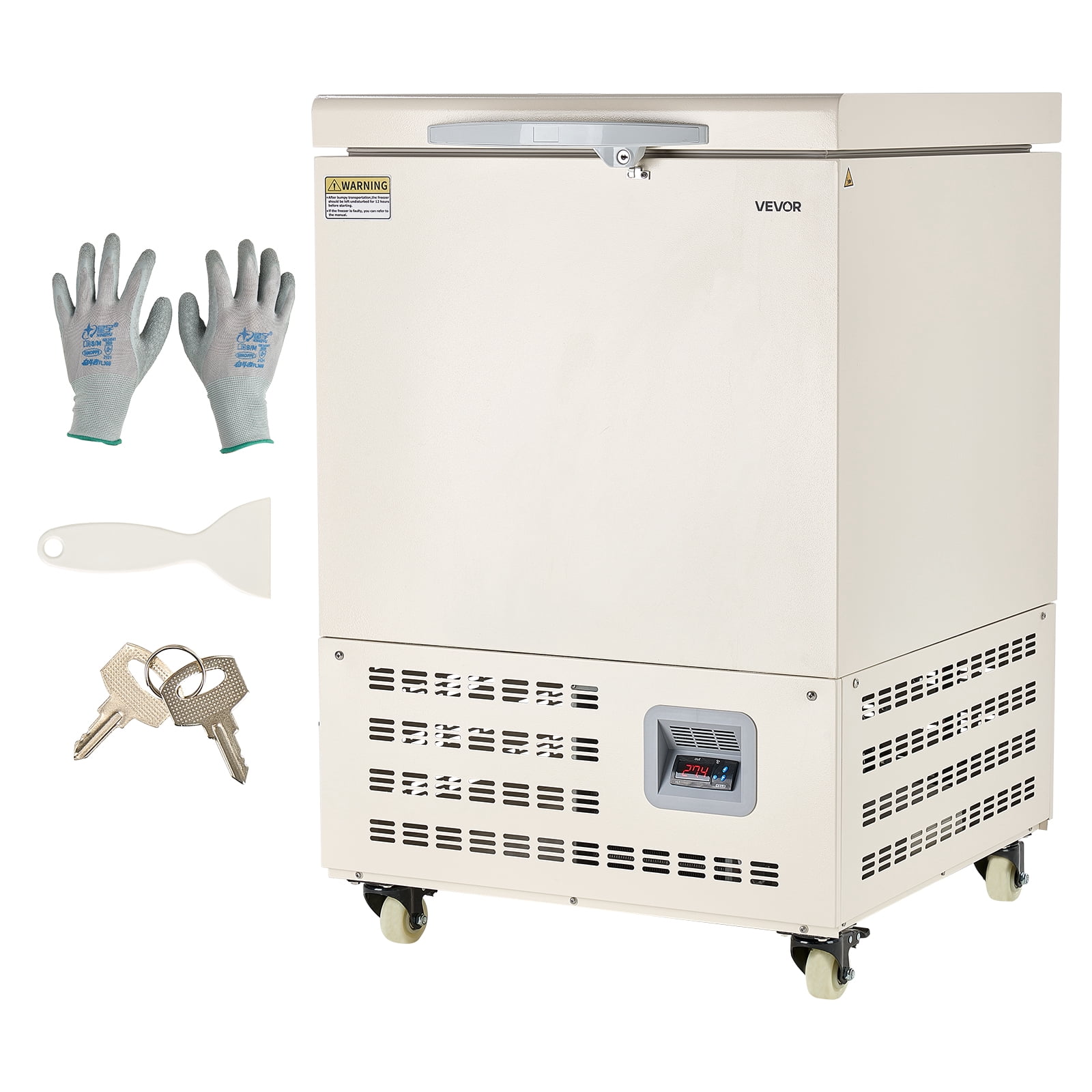 VEVOR Ultra Low Temperature Freezer,58 L, −40℉ to −123℉ Adjustable Temp Range, with Rollers and Digital Display,304 Stainless Steel Liner,Low Temperature Lab Freezer for Laboratory Samples Storage