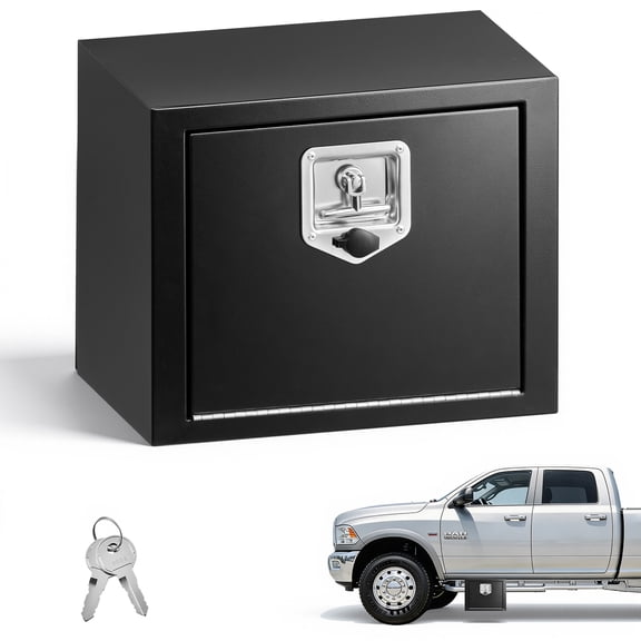 VEVOR Underbody Truck Tool Box, 18 x 12 x 14 Inch Heavy Duty Steel Trailer Storage Box with Lock & Keys, Waterproof Trailer Storage Organizer Under Body Chest with T-Handle for Truck, Van, SUV, Black