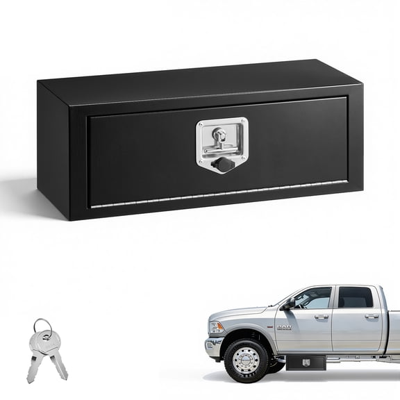 VEVOR Underbody Truck Tool Box, 27 x 10 x 10 Inch Heavy Duty Steel Trailer Storage Box with Lock & Keys, Waterproof Trailer Storage Organizer Under Body Chest with T-Handle for Truck, Van, SUV, Black