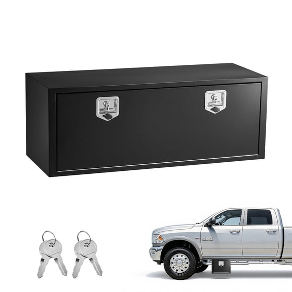 VEVOR Underbody Truck Tool Box, 48 x 18 x 18 Inch Heavy Duty Steel Trailer Storage Box with Lock & Keys, Waterproof Trailer Storage Organizer Under Body Chest with T-Handle for Truck, Van, SUV, Black