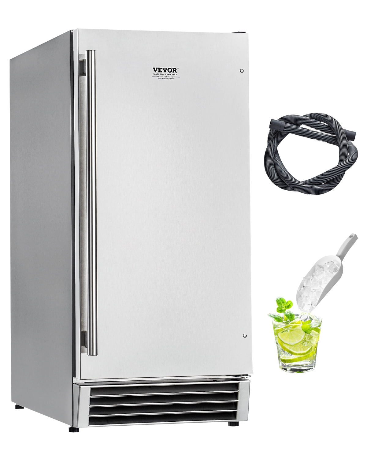 VEVOR Undercounter Built-in Ice Maker, 50 Lbs/Day Under Counter Ice Maker Machine with Reversible Door Stainless Steel, Freestanding Ice-Making Machine for Restaurant, Outdoor Kitchen, Terrace, Pool