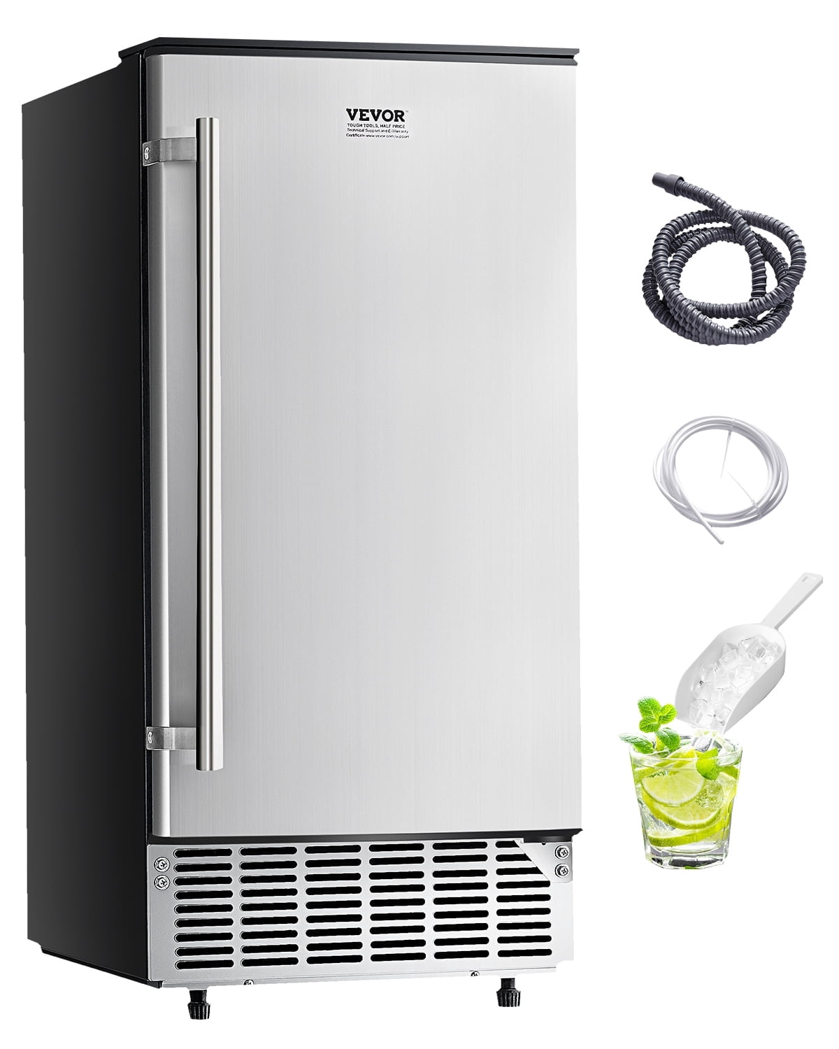 VEVOR Undercounter Built-in Ice Maker, 80 Lbs/Day Under Counter Ice Maker Machine with Reversible Door Stainless Steel, Freestanding Ice Maker for Commercial Home Kitchen, Electric Drainage