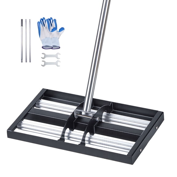 VEVOR Updated Lawn Leveling Rake with Roller, 17" x 10" Stainless Steel Lawn Leveler with 63.4" Adjustable Handle, Heavy Duty Yard Leveling Rake, Effort Saving Lawn Leveling Tool for Yard Golf Court