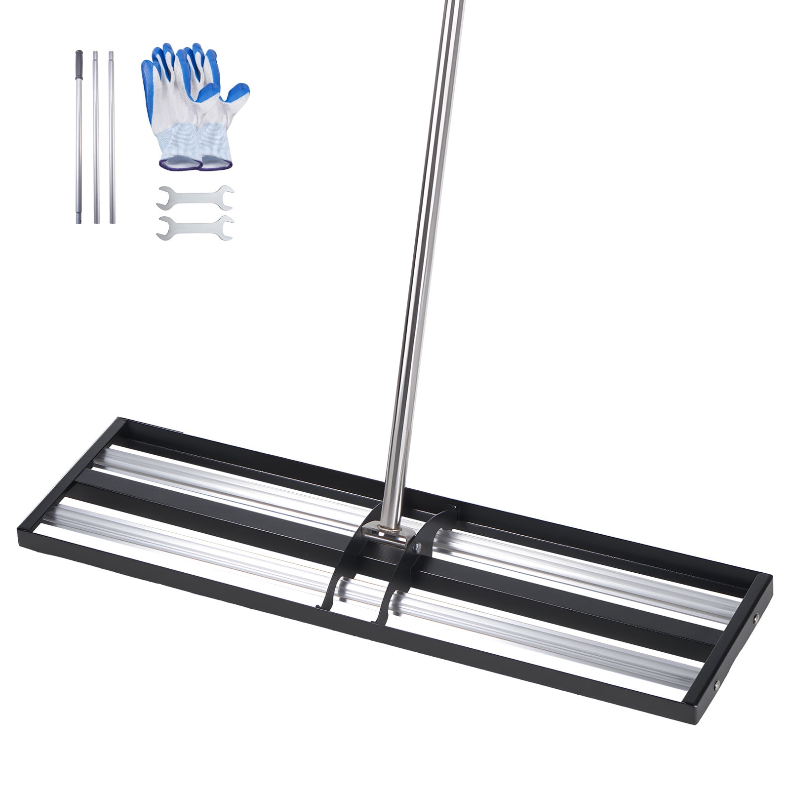 VEVOR Updated Lawn Leveling Rake with Roller, 48'' x 10" Stainless Steel Lawn Leveler with 83.9'' Adjustable Handle, Heavy Duty Yard Leveling Rake,Effort Saving Lawn Leveling Tool for Yard Golf Court