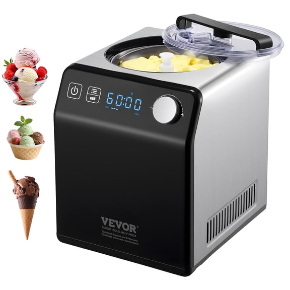 VEVOR Upright Automatic Ice Cream Maker with Built-in Compressor, 2 Quart No Pre-freezing Fruit Yogurt Machine, Stainless Steel Electric Sorbet Maker, 4 Modes Gelato Maker with Digital Display & Time