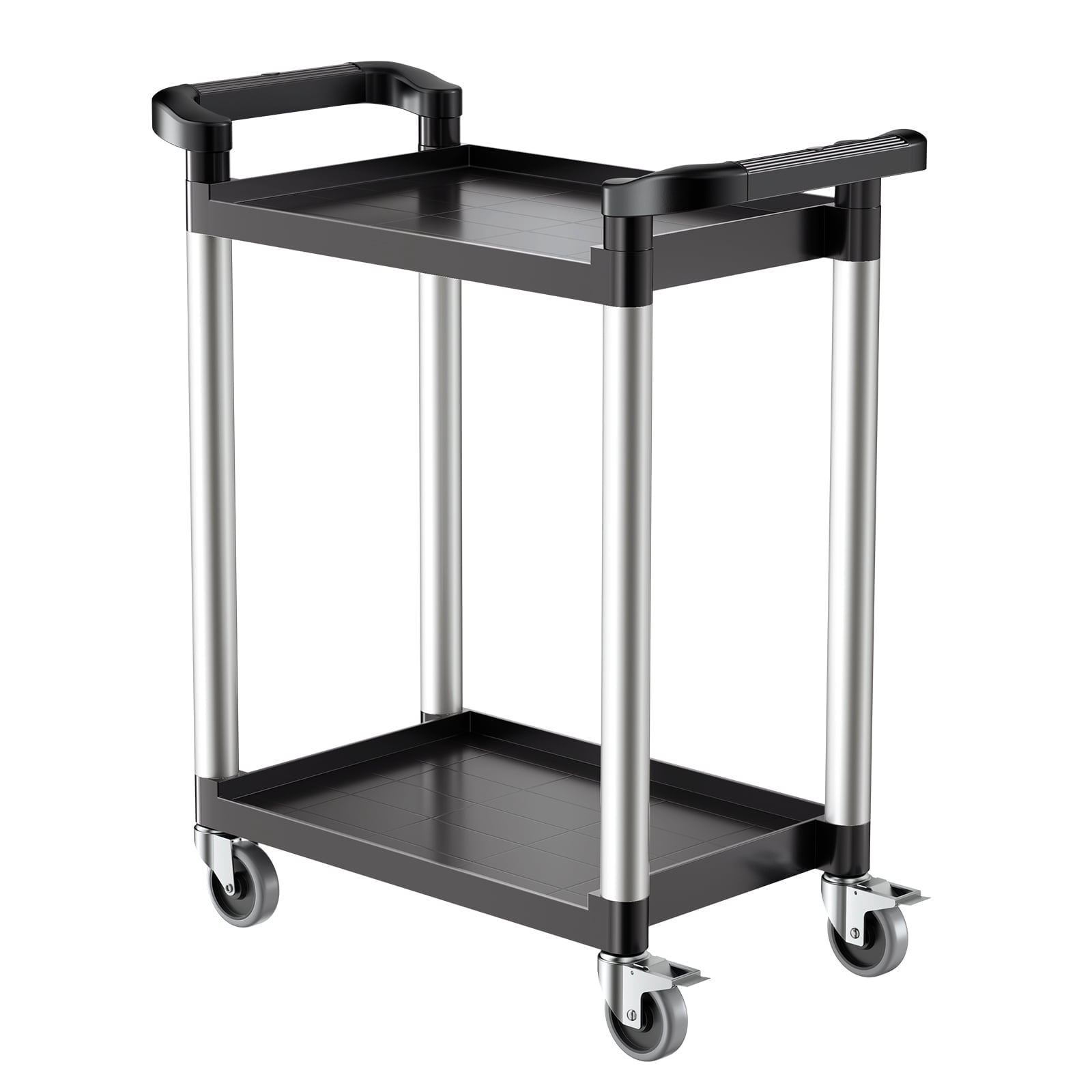 VEVOR Utility Cart, 300 lbs Load Capacity, 2-tier Utility Plastic Cart with 360° Swivel Wheels (2 with Brakes), 24.4 x 16.1-inch Food Service Cart for Warehouse, Office, Home, Restaurant, Kitchen