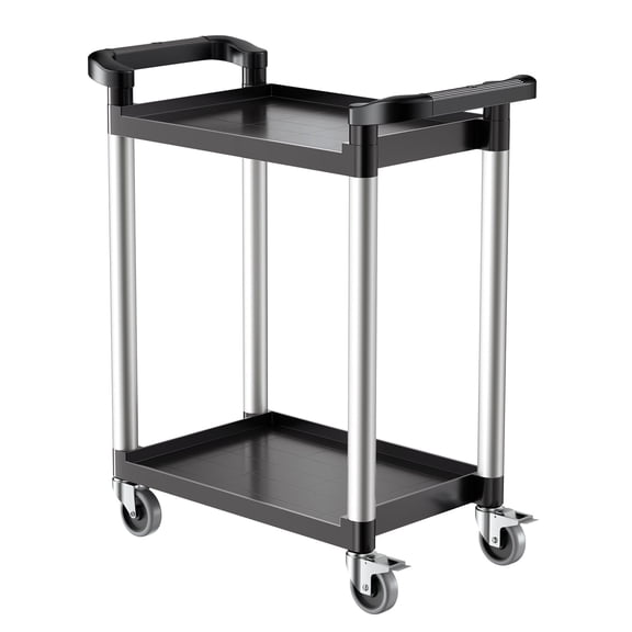 VEVOR Utility Cart, 300 lbs Load Capacity, 2-tier Utility Plastic Cart with 360° Swivel Wheels (2 with Brakes), 24.4 x 16.1-inch Food Service Cart for Warehouse, Office, Home, Restaurant, Kitchen