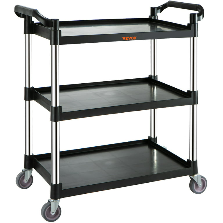 VEVOR Utility Service Cart with Lockable Wheels 3-Tier Food Service Cart 154lbs Capacityfor Kitchen Office Restaurant Home, Black, Size: 32.7 x 15.7 x