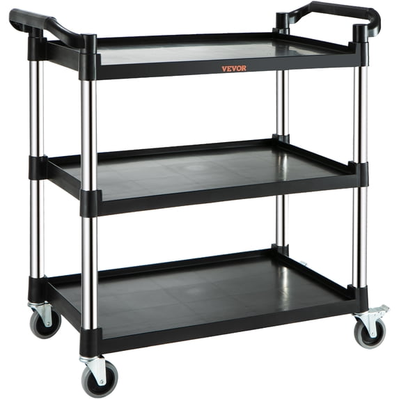 VEVOR Utility Service Cart with Lockable Wheels 3-Tier Food Service Cart 220lbs Capacity,for Kitchen Office Restaurant Home, Black