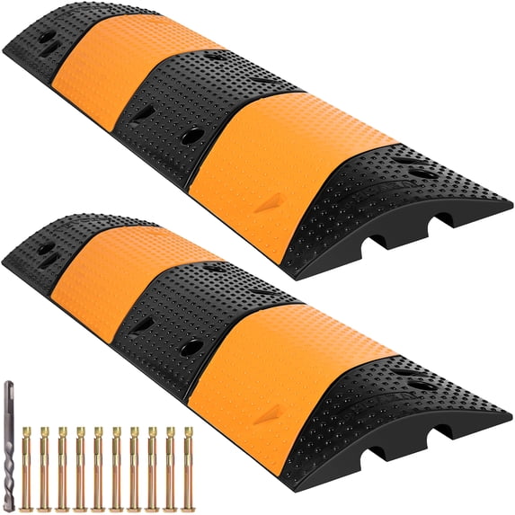 VEVOR 2 Pcs Cable Protector Ramp, Cable Cover with 2 Channels, Rubber Traffic Speed Bump, Max. Capacity Load 22,000lbs, Suitable for Asphalt, Concrete, and Gravel Driveways, 40.2" x 11.8" x 2.4"
