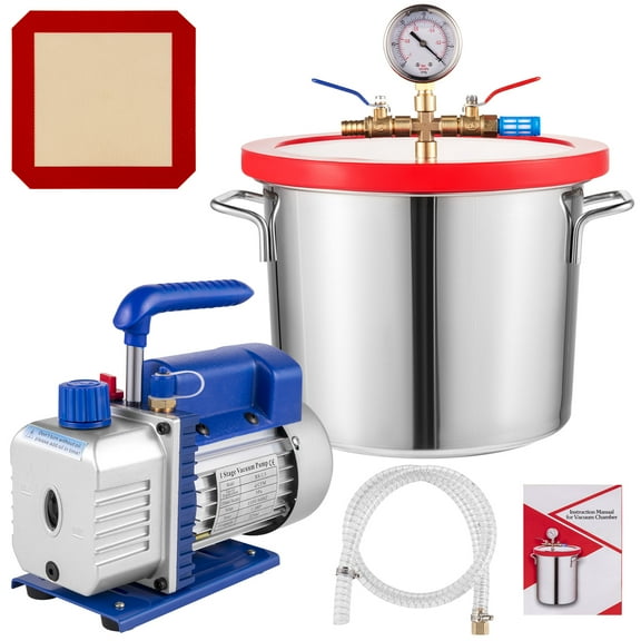 VEVOR Vacuum Chamber with Pump, 4CFM 1/3hp Vacuum Pump with High-Capacity 2 gallons Vacuum Chamber, Vacuum Pump Chamber Kit Vacuum Degassing Chamber Kit