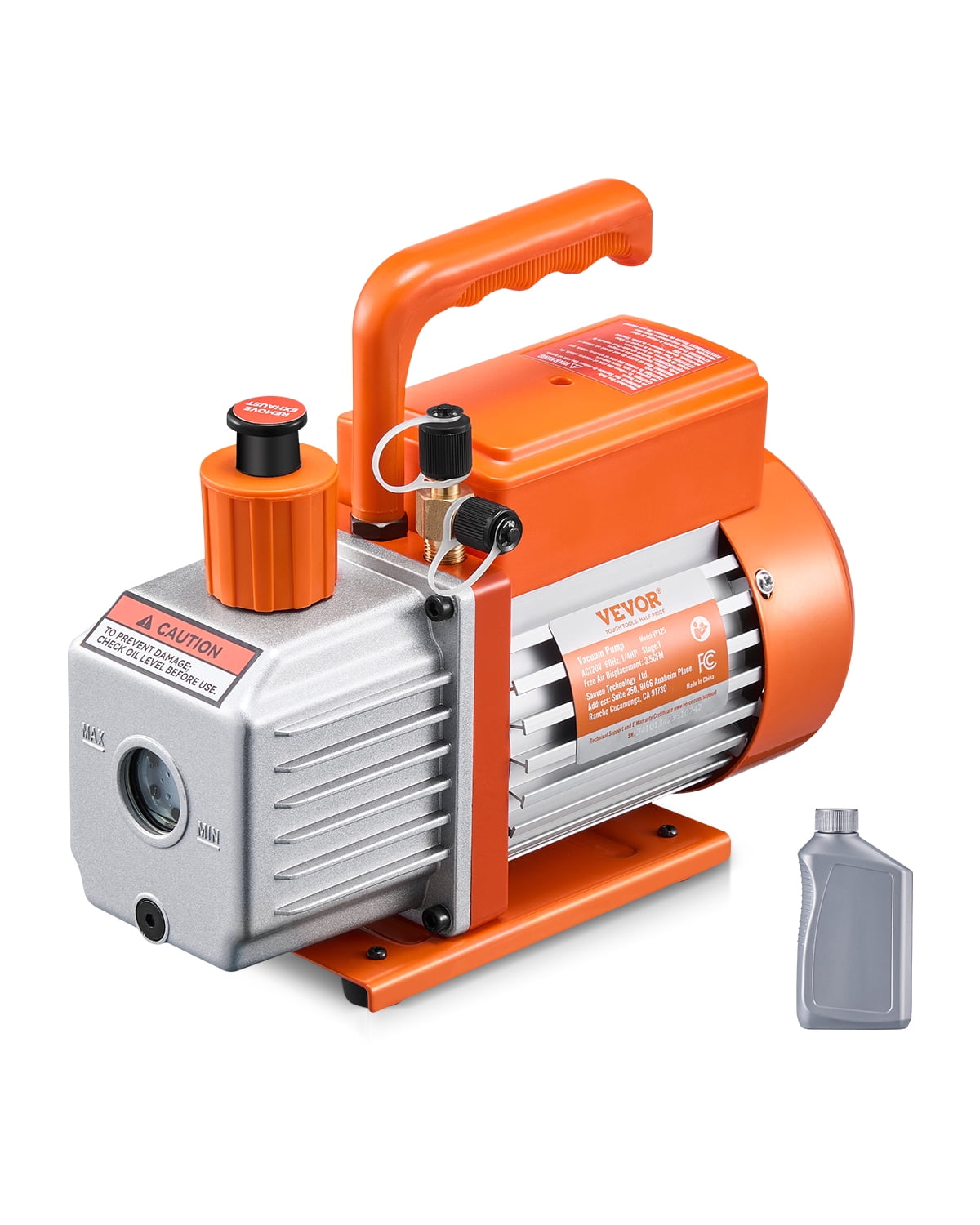 VEVOR Vacuum Pump, 3.5 CFM, HVAC Single Stage Rotary Vane Vacuum Pump, for R134a R22 R410a Systems, Auto AC Vacuum Pump Kit with Oil Bottle, for Automotive Air Conditioner Maintenance Resin Degassing