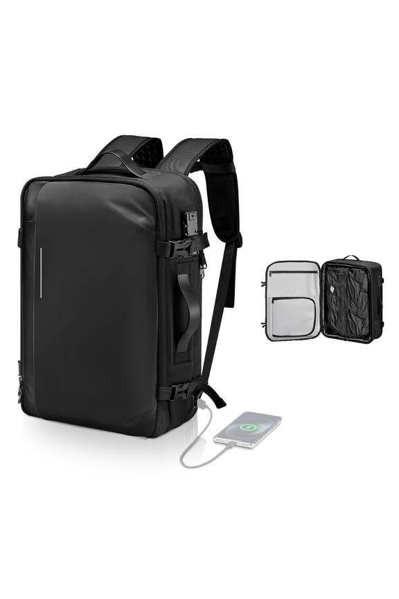 Vacuum Travel Backpack, 65L, Expandable Vacuum Seal Compression Travel Backpack, with TSA-Approved Lock, Multiple Pockets Compartments, Water-Resistant Carry-On Suitcase Luggage, No Pump