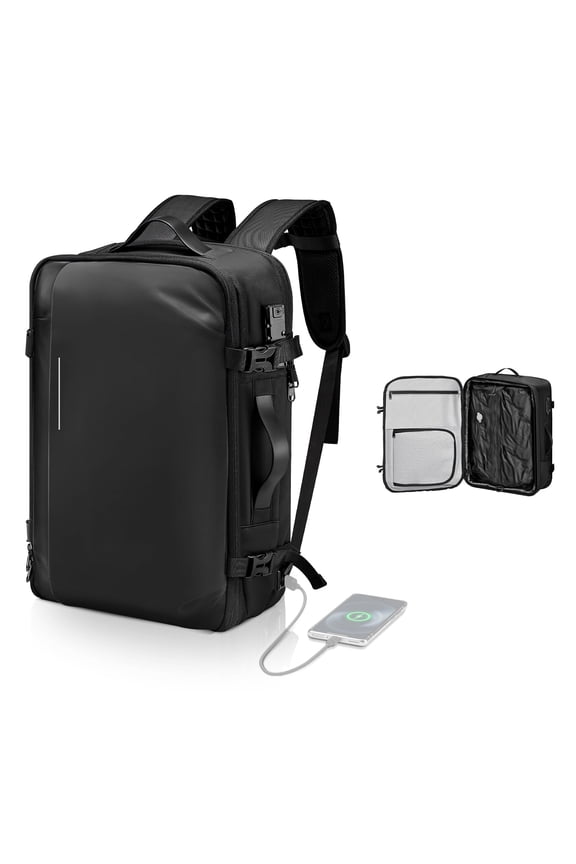 Vacuum Travel Backpack, 65L, Expandable Vacuum Seal Compression Travel Backpack, with TSA-Approved Lock, Multiple Pockets Compartments, Water-Resistant Carry on Suitcase Luggage, No Pump