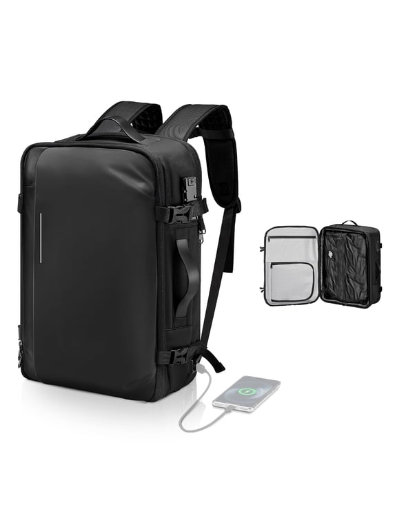 Vacuum Travel Backpack, 65L, Expandable Vacuum Seal Compression Travel Backpack, with TSA-Approved Lock, Multiple Pockets Compartments, Water-Resistant Carry on Suitcase Luggage, No Pump