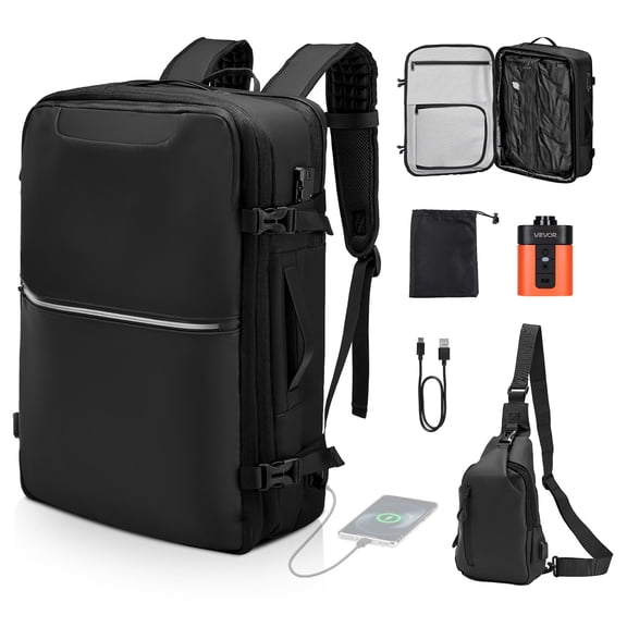 VEVOR Vacuum Travel Backpack, 80L, Expandable Vacuum Seal Compression Travel Backpack with Pump, with TSA-Approved Lock, Airback Vacpack, Water-Resistant Carry on Suitcase Luggage,for Business, Black
