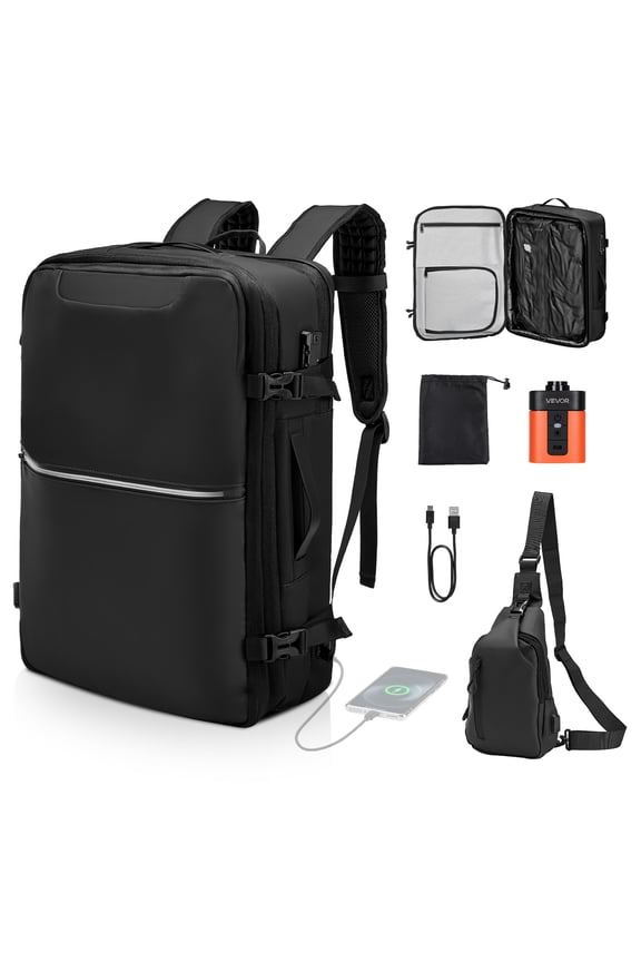 Vacuum Travel Backpack, 80L, Expandable Vacuum Seal Compression Travel Backpack with Pump, with TSA-Approved Lock, Airback Vacpack, Water-Resistant Carry-On Suitcase Luggage,for Business, Black