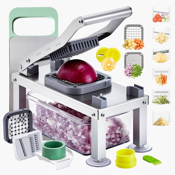 VEVOR Vegetable Chopper Mandoline Slicer, All-in-1 Food Veggie Cutter with 9 Stainless Steel Blades, Cheese Grater Onion Potato Dicer with Container,Salad Spiralizer Kitchen Gadgets&Essentials