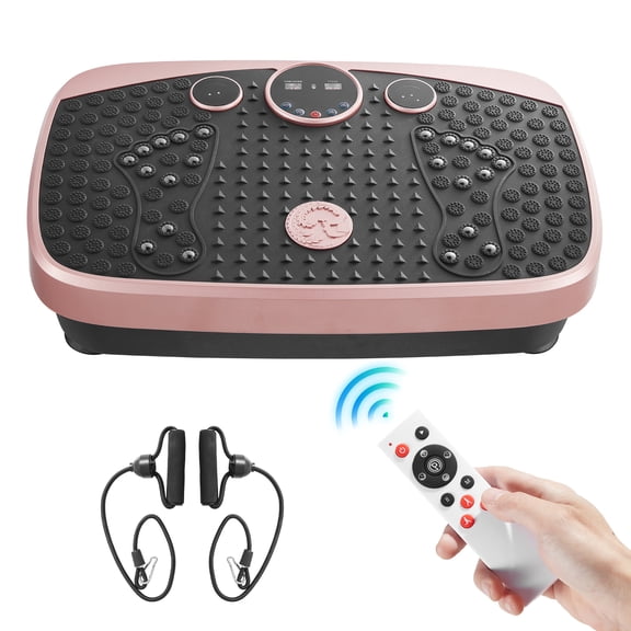 VEVOR Vibration Plate Exercise Machine, Whole Body Shaker with Magnetic Acupoints for Lymphatic Drainage and Weight Loss, Home Workout Gym Fitness Equipment with 2 Resistance Bands for Women Men,Pink