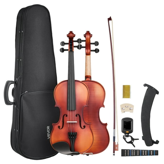 VEVOR Violin 4/4 Full Size for Adults, Violin Fiddle Set for Beginners Student with Hard Case, Rosin, Bow, Shoulder Rest,Bridge,Extra Strings,Professional Solidwood Instrument