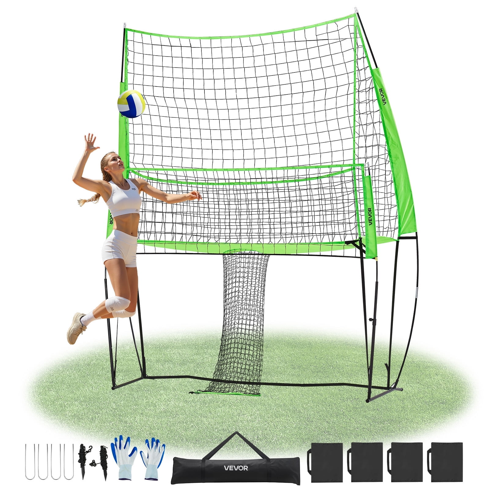 VEVOR Volleyball Training Net System, Freely Height-Adjustable Practice Equipment with Ball Return,8x11ft Portable Net Station,Easy Setup for Backyard Indoor Outdoor Serving Spiking Improve Accuracy