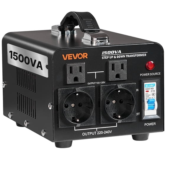 VEVOR Voltage Converter Transformer, 1500W, Heavy Duty Step Up/Down Power Transformer, Convert from 110V to 220V and 220V to 110V,with US Outlets,EU Outlets, Power Cord,Circuit Breaker Protection