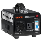 VEVOR Voltage Converter Transformer, 500W, Heavy Duty Step Up/Down Power Transformer, Convert from 110V to 220V and 220V to 110V, with US Outlet, EU Outlet, Power Cord, Circuit Breaker Protection