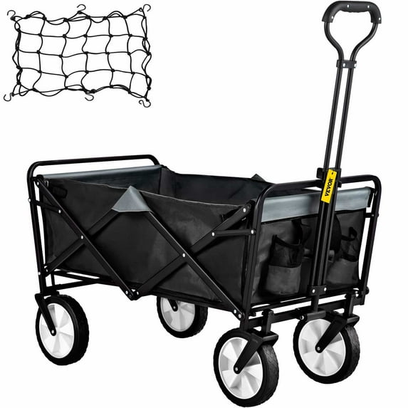 VEVOR Wagon Cart Folding Wagon Cart with 176lbs Load Outdoor Utility Wagon w/Adjustable Handle Black