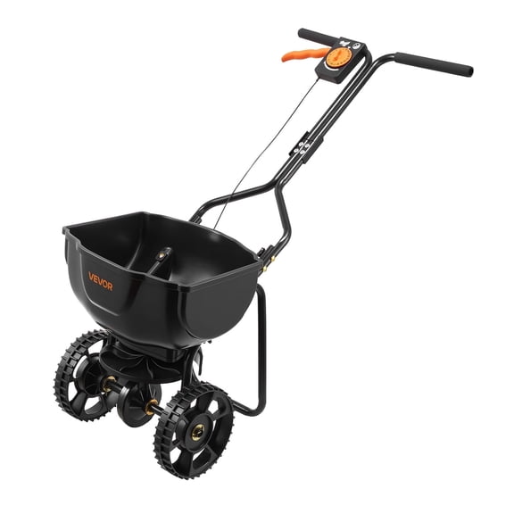 VEVOR Walk-Behind Spreader, 9.8ft Spreading Width, Push Broadcast Spreader with 10" All-Terrain Tires, Adjustable Flow Control, 15lbs Capacity Hopper,Lawn Spreaders for Fertilizer Seed Small Home Use