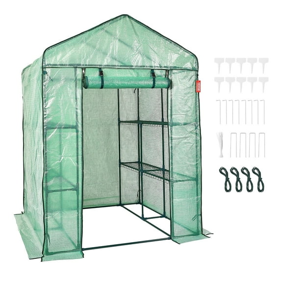 VEVOR Walk-in Green House, 4.6 x 4.6 x 6.6 ft , Greenhouse with Shelves, High Strength PE Cover with Zipper Door and Steel Frame, Assembly in Minutes